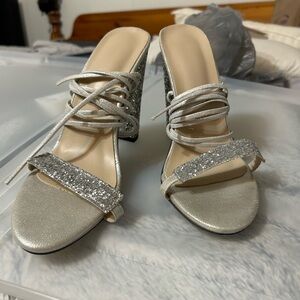 SHEIN Silver Heels with Stiletto and Rhinestone Straps